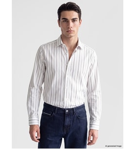 LCW BUSINESS Kahverengi Slim Fit Çizgili Armürlü Erkek Gömlek