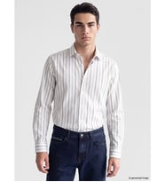 LCW BUSINESS Kahverengi Slim Fit Çizgili Armürlü Erkek Gömlek