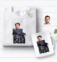 BK Gift Kişiye Özel Godfather Baba Karikatürlü Beyaz Tişört ve Kupa Seti-8 (Model 1)