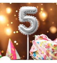 GÜMÜŞ DOĞUM GÜNÜ BALON ŞEKLİNDE MUM PASTA MUMU 5 NUMARA