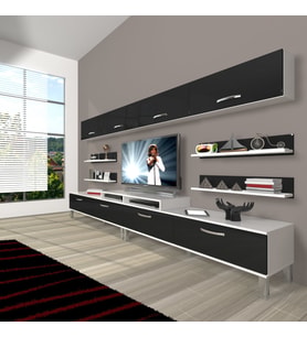 Decoraktiv Ekoflex 360Y Slm Krom Ayaklı Tv Ünitesi Tv Sehpası - Beyaz Siyah (Siyah - Beyaz)