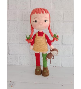 Uzun Çorap Pippi ve Maymunu Amigurumi Organik Oyuncak