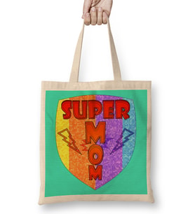 Super Mom Novelty Süper Anne Bez Çanta Uzun Saplı