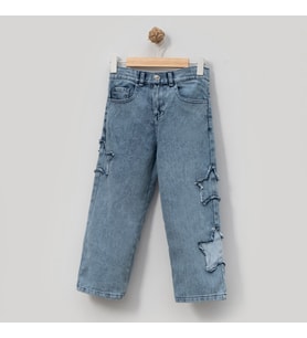 Yıldız Nakışlı Kız Çocuk Kot Pantolon/Jeans