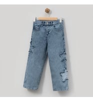 Yıldız Nakışlı Kız Çocuk Kot Pantolon/Jeans