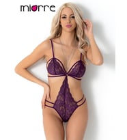 Biye Detaylı Sırtı Klipsli Dantel Babydoll (Mor)