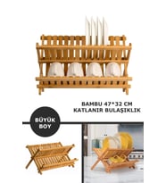 Lüks 2 Katlı Bambu Tabaklık & Kurutma Rafı – 47x32 cm