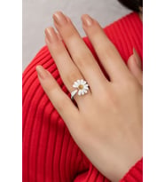 Papatya Silver 925 Ayar Gümüş Özel Tasarım Mineli Papatya Yüzük (Rodyum)