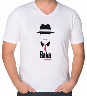 BK Gift Kişiye Özel İsimli Baba Godfather Tasarımlı V Yaka Tişört-11 (Beyaz)