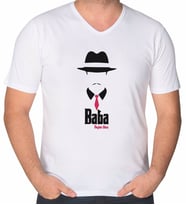 BK Gift Kişiye Özel İsimli Baba Godfather Tasarımlı V Yaka Tişört-11 (Beyaz)
