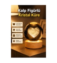 Kalp Figürlü Kristal Cam Küre – USB Işıklı Ahşap Tabanlı Dekoratif Obje