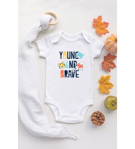 Organik %100 Pamuk Kısa Kollu Beyaz Young And Brave Bebek Body Bebek Badi Çıtçıtlı Zıbın