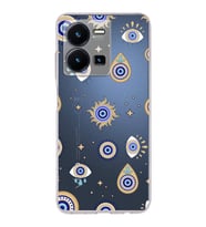 PrintiFy Vivo Y35 ile Uyumlu Nazar Boncuğu 5  Kamera Korumalı Şeffaf Silikon Kılıf