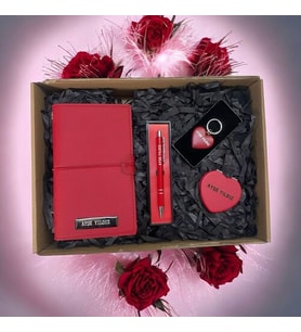 🎁 Kişiye Özel 3 İçli Tasarım Defter & Kutulu Tükenmez Kalem & Anahtarlık & Ayna  Hediye Set 🎁