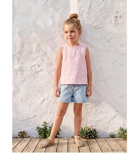 LCW Kids Mavi Beli Lastikli Nakışlı Kız Çocuk Jean Şort