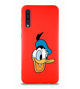 Samsung Galaxy A50S Soft Premier Kapak Donald Duck-A Tasarımlı Silikon Kılıf - Kırmızı (Şeffaf)