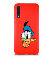 Samsung Galaxy A50S Soft Premier Kapak Donald Duck-A Tasarımlı Silikon Kılıf - Kırmızı (Şeffaf)