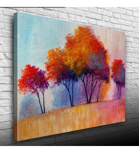 Sonbaharda Kızıla Çalan Ağaçlar Yağlıboya Kanvas Tablo 50 x 70