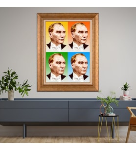 Altın Paspartulu Atatürk  Çerçeveli Tablo C8 (Gold)