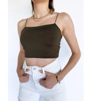 Kadın Askılı Haki Crop Bady