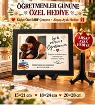 Öğretmenler Günü İyi Ki Varsınız Öğretmenim Kişiye Özel Fotoğraflı MDF Çerçeve Ahşap Ayak Hediyeli