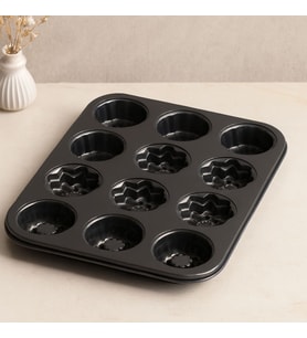 12 Gözlü Metal Muffin Kek Kalıbı - Siyah