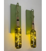 Led Işıklı Yeşil Ahşap Renkli Retro Şarap Şişesi Duvar Aplik 2'li Set