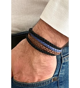 Çok Renkli %100 Deri 4lü Kombin Erkek Bileklik 21 cm (Türk El Üretimi)