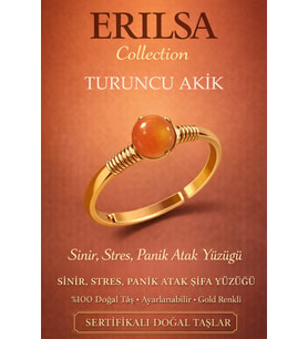 Sertifikalı Sinir Stres Panik Atak Yüzüğü – Turuncu Akik Taşı Ayarlanabilir Gold Kasa Koç Aslan Yay (Çok Renkli)