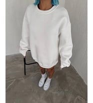 Kadın Bisiklet Yaka 3 İplik Pamuklu Basic SweatShirt - Beyaz