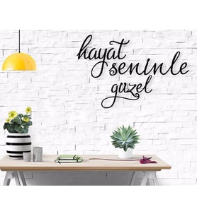 BK Home Hayat Seninle Güzel Ahşap Duvar Yazısı (Siyah)