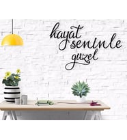 BK Home Hayat Seninle Güzel Ahşap Duvar Yazısı (Siyah)