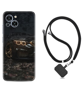 Reeder S23 Max Pro Kılıf Silikon Boyun Askılı İpli Desenli Silikon Black Car 1768