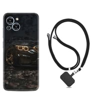 Reeder S23 Max Pro Kılıf Silikon Boyun Askılı İpli Desenli Silikon Black Car 1768