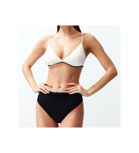 Moda Düz Atma Kap Üçgen Yüksek Bel Brief Saks Üçgen Nakışlı Yüksek Bel Regular Bikini Takımı (Siyah - Beyaz)