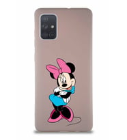 Samsung Galaxy A71 Soft Premier Kapak Minnie Mouse-D Tasarımlı Silikon Kılıf - Pudra (Şeffaf)