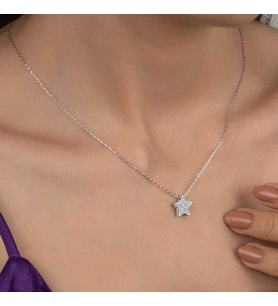 Ucarticaret S-warovski Taşlı Gümüş Yıldız Bayan Kolye