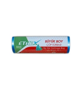 Ethex Büyük Boy Mavi Renk Çöp Torbası 65 x 80 Cm (50 Lt) 10'lu Rulo