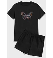 Butterfly  Baskı Şort Takım (Siyah)