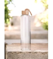 Bambu Vakum Kapaklı Cam Matara ( Su şişesi/ Suluk ) – Şeffaf ve Doğal Tasarım 600Ml