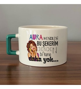 Aura Meselesi Bu Şekerim Baskılı Yeşil Kulplu C Fincan