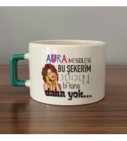 Aura Meselesi Bu Şekerim Baskılı Yeşil Kulplu C Fincan
