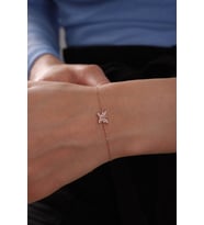 925 Ayar Gümüş Zincirli Rose Kaplama Zirkon Taşlı Kelebek Modeli Bileklik