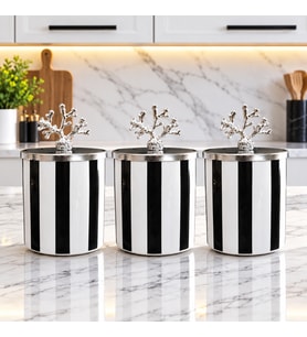 Baharatlık 3 lü Set Kahve Köşesi Dik Çizgi Siyah GÜMÜŞ Mercan - Feray Home