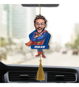 Kişiye Özel Süper Adam Karikatürlü Ahşap Dikiz Ayna Araba Süsü