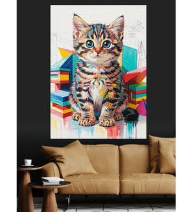 Boyalı Desenler  Kedi Yavrusu Dekoratif Kanvas - Mdf Ahşap Tablo
