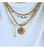 ÇELİK İTALYAN ZİNCİRLİ ÇİZGİSEL PORTRE KOLYE (SEVGİLİLER GÜNÜ DOĞUM GÜNÜ HEDİYE) (Gold)