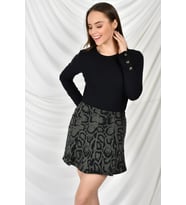 9404045 Leopar Desenli Parçalı Kısa Etek HAKI (Haki)