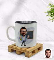 BK Gift Kişiye Özel Erkek Kimya Öğretmeni Karikatürlü İçi Siyah Renkli Kupa Bardak Model 1