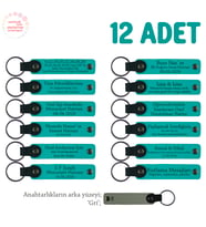 Arkadaşlar Arasında Özel Hediyeleşme, 12'li Set, Kişisel Mesajlı Deri Anahtarlık, Koyu Turkuaz & Gri